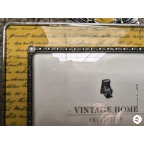 Vintage Home Collection 6 x 4 Mother Yellow Metal Glass Ornate Picture Frame - Picture 6 of 9